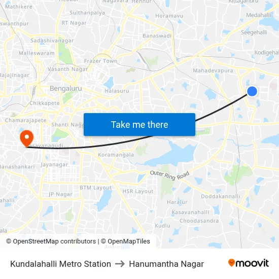Kundalahalli Metro Station to Hanumantha Nagar map