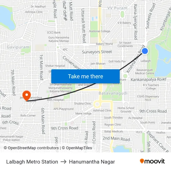 Lalbagh Metro Station to Hanumantha Nagar map
