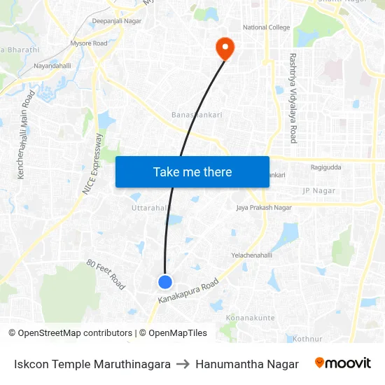 Iskcon Temple Maruthinagara to Hanumantha Nagar map