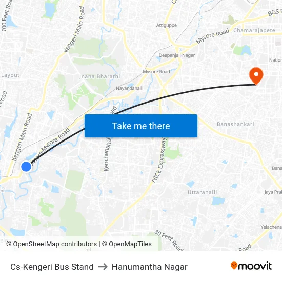 Cs-Kengeri Bus Stand to Hanumantha Nagar map