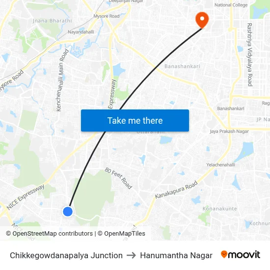 Chikkegowdanapalya Junction to Hanumantha Nagar map