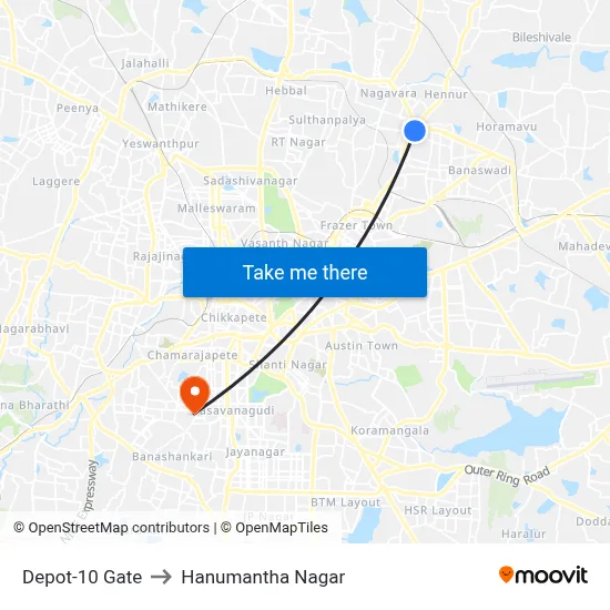 Depot-10 Gate to Hanumantha Nagar map