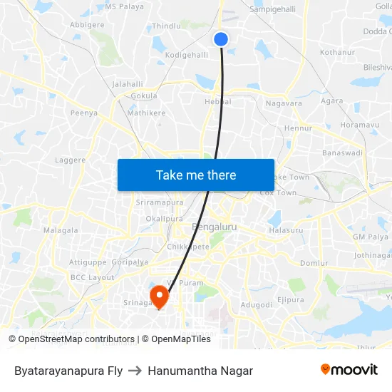 Byatarayanapura Fly to Hanumantha Nagar map