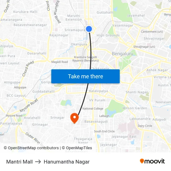 Mantri Mall to Hanumantha Nagar map