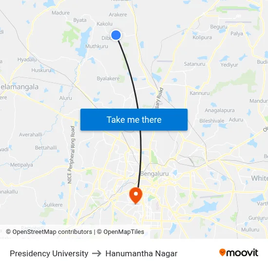 Presidency University to Hanumantha Nagar map