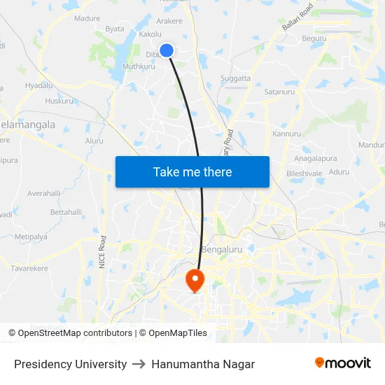 Presidency University to Hanumantha Nagar map