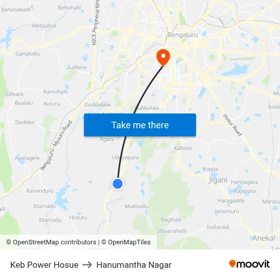 Keb Power Hosue to Hanumantha Nagar map
