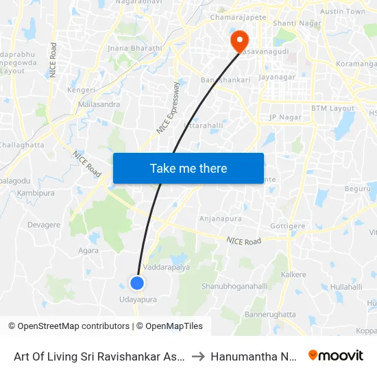Art Of Living Sri Ravishankar Ashram to Hanumantha Nagar map