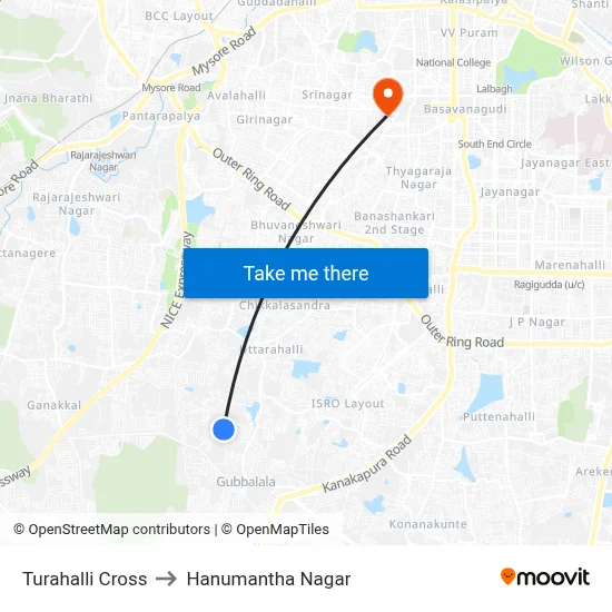 Turahalli Cross to Hanumantha Nagar map