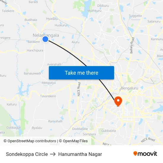 Sondekoppa Circle to Hanumantha Nagar map
