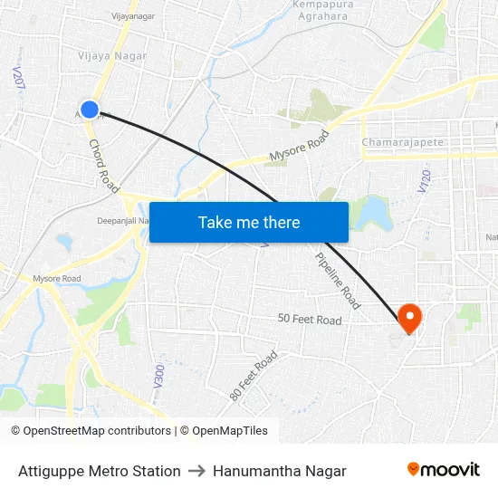 Attiguppe Metro Station to Hanumantha Nagar map