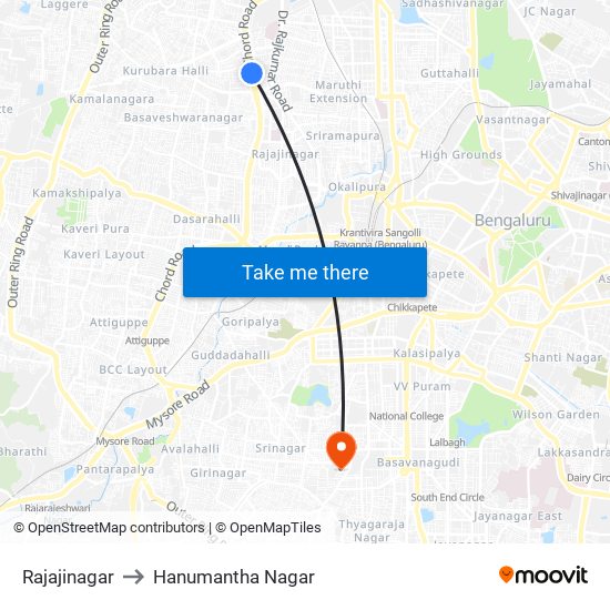 Rajajinagar to Hanumantha Nagar map