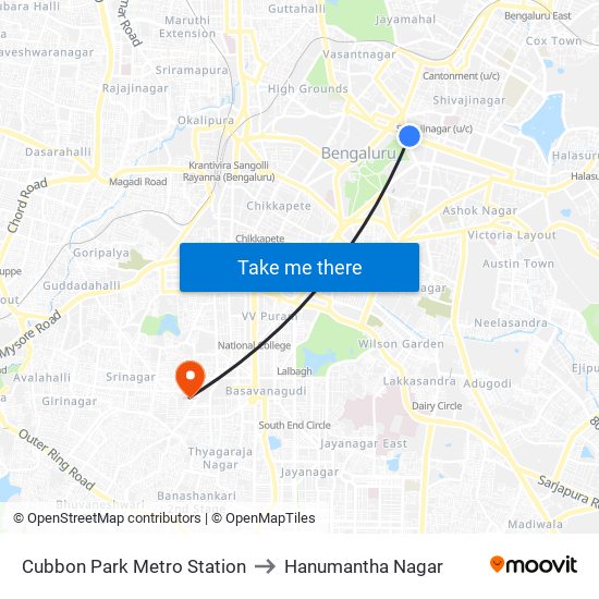 Cubbon Park Metro Station to Hanumantha Nagar map