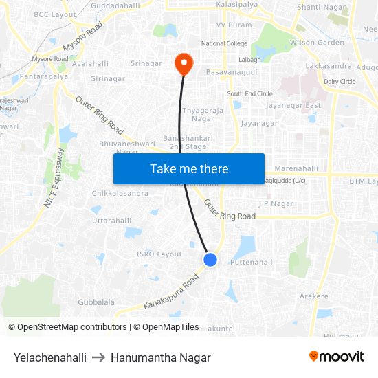 Yelachenahalli to Hanumantha Nagar map