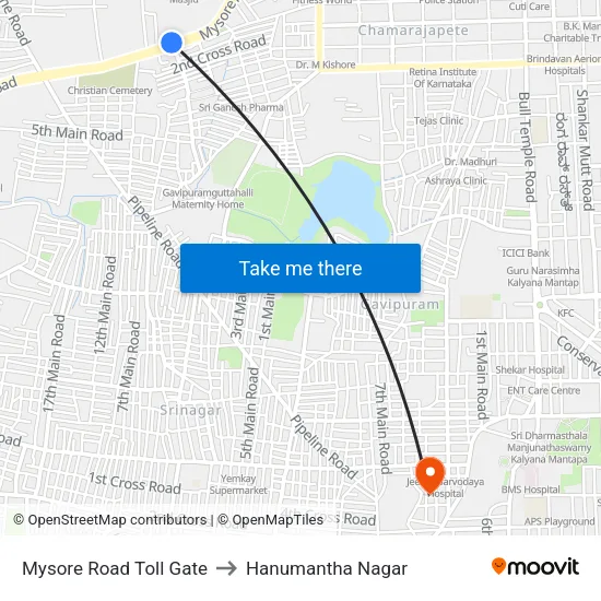 Mysore Road Toll Gate to Hanumantha Nagar map