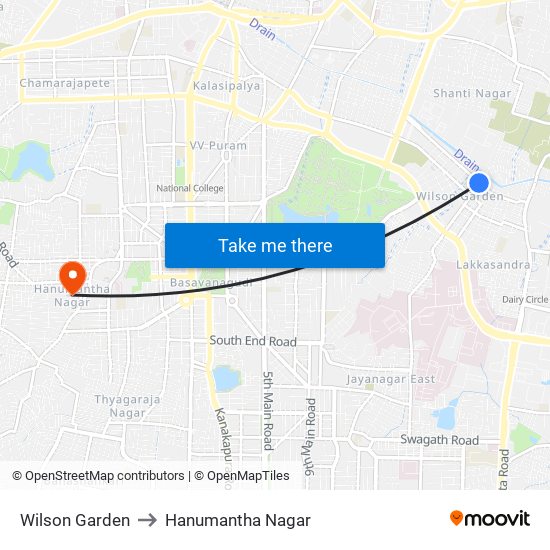 Wilson Garden to Hanumantha Nagar map