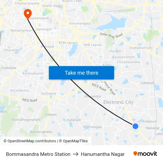 Bommasandra Metro Station to Hanumantha Nagar map