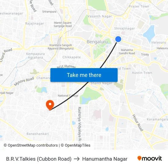 B.R.V.Talkies (Cubbon Road) to Hanumantha Nagar map
