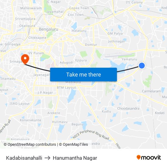 Kadabisanahalli to Hanumantha Nagar map