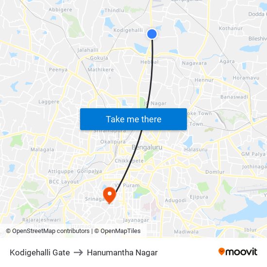 Kodigehalli Gate to Hanumantha Nagar map