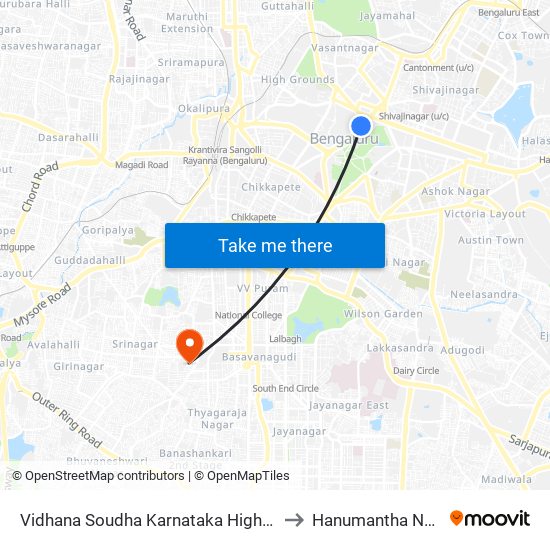 Vidhana Soudha Karnataka High Court to Hanumantha Nagar map