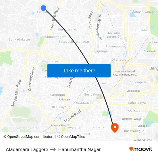 Aladamara Laggere to Hanumantha Nagar map