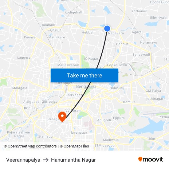 Veerannapalya to Hanumantha Nagar map