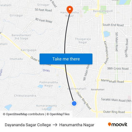 Dayananda Sagar College to Hanumantha Nagar map