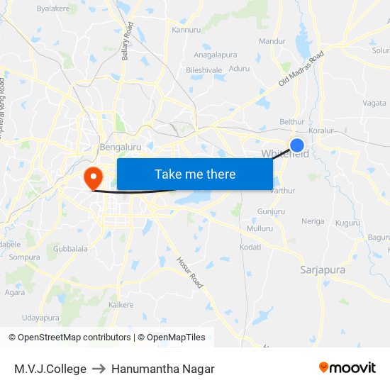 M.V.J.College to Hanumantha Nagar map