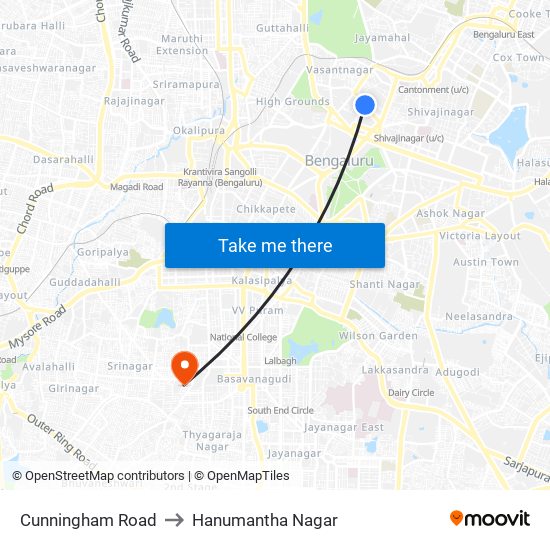 Cunningham Road to Hanumantha Nagar map