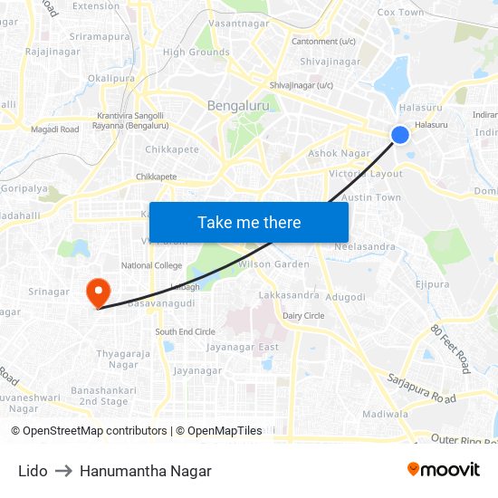 Lido to Hanumantha Nagar map