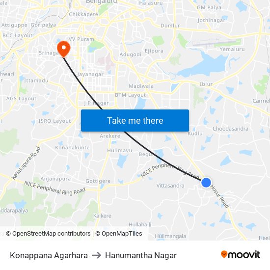 Konappana Agarhara to Hanumantha Nagar map