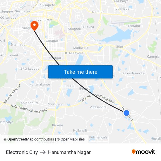 Electronic City to Hanumantha Nagar map