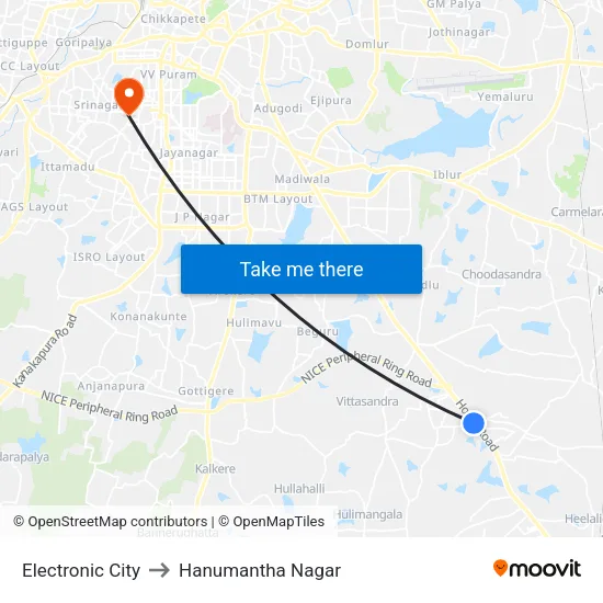 Electronic City to Hanumantha Nagar map