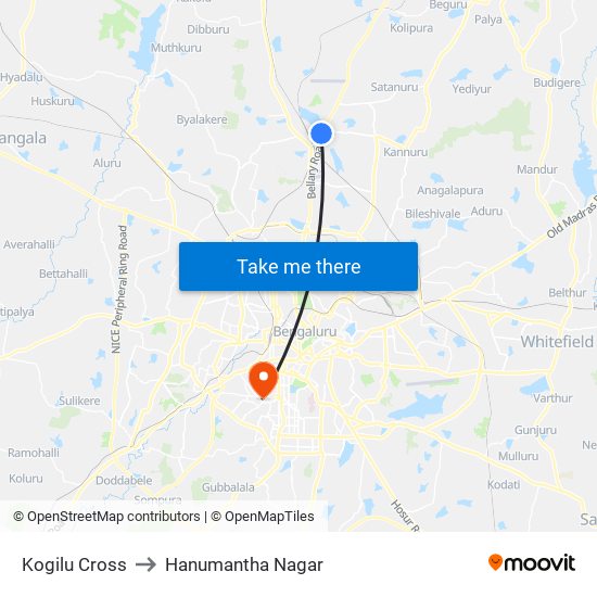 Kogilu Cross to Hanumantha Nagar map