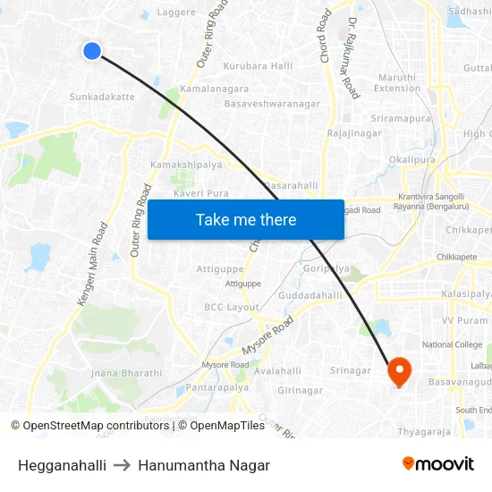 Hegganahalli to Hanumantha Nagar map