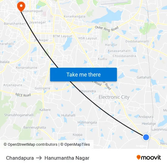 Chandapura to Hanumantha Nagar map