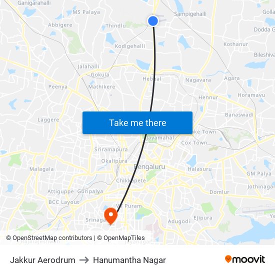 Jakkur Aerodrum to Hanumantha Nagar map