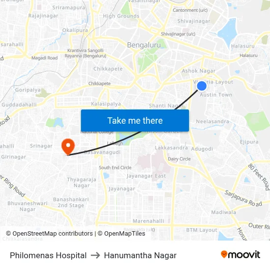 Philomenas Hospital to Hanumantha Nagar map