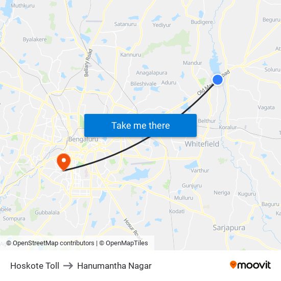 Hoskote Toll to Hanumantha Nagar map