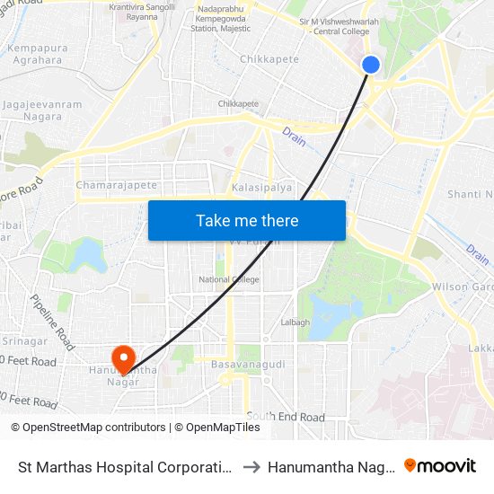 St Marthas Hospital Corporation to Hanumantha Nagar map