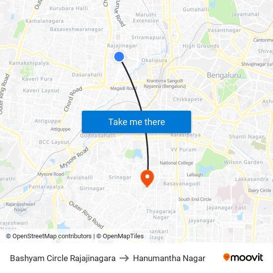 Bashyam Circle Rajajinagara to Hanumantha Nagar map