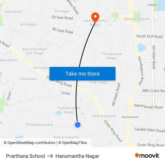 Prarthana School to Hanumantha Nagar map