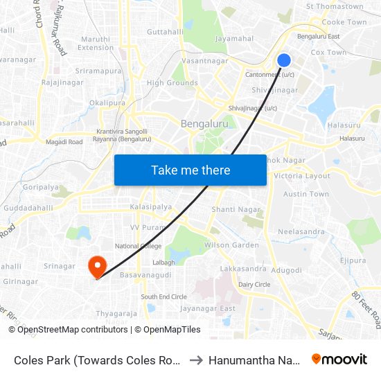 Coles Park (Towards Coles Road) to Hanumantha Nagar map