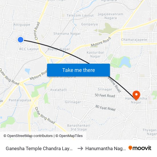 Ganesha Temple Chandra Layout to Hanumantha Nagar map