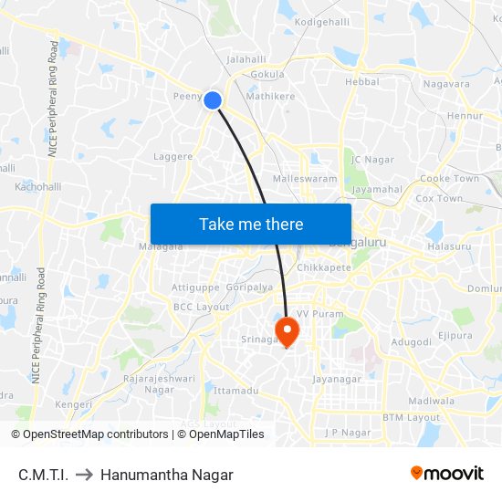 C.M.T.I. to Hanumantha Nagar map
