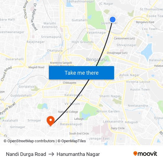 Nandi Durga Road to Hanumantha Nagar map