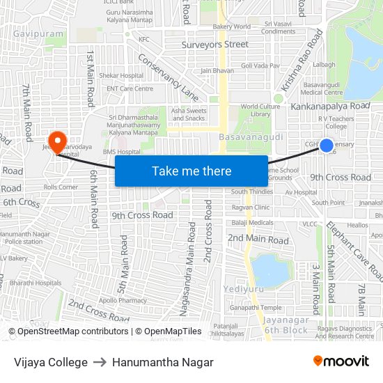 Vijaya College to Hanumantha Nagar map