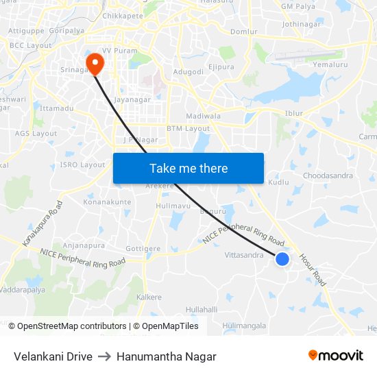 Velankani Drive to Hanumantha Nagar map