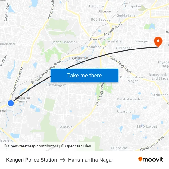 Kengeri Police Station to Hanumantha Nagar map